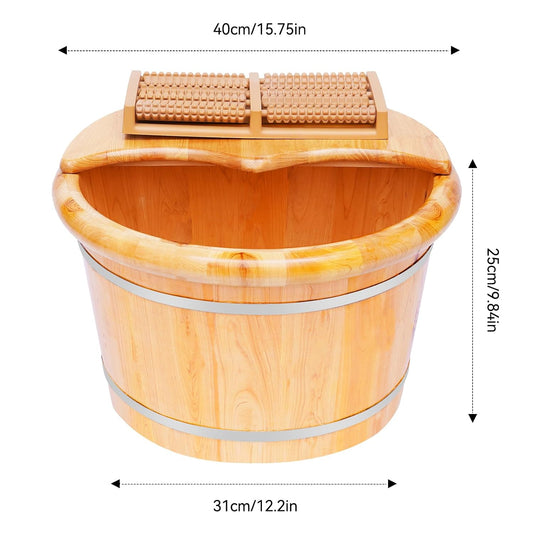 Cedar Wood Foot Bath Bucket, Large Wooden Foot Spa Tub with Massage Roller, Natural Pedicure Foot Soaking Barrel for Home Relaxation, Stress Relief, Deep Cleaning, 15.75 Inch, Includes Lid