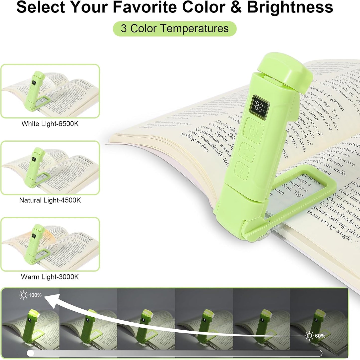 24 Led Rechargeable Book Light for Reading in Bed-Eye Caring 3 Color Temperatures,80 Hrs Runtime Lightweight Clip-On Lamp, Perfect for Kids, Book Lovers, and Student Gifts(Black, Rotating)