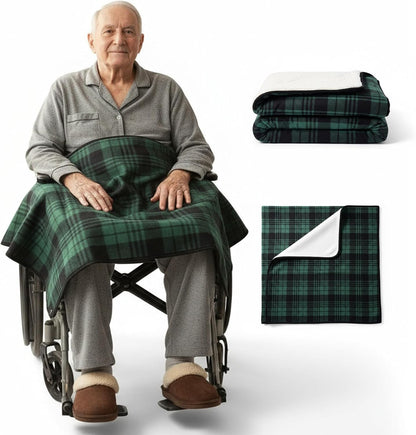 Wheelchair Lap Blanket for Seniors, 43" * 28" Soft Sherpa Lined Knee & Lap Cover, Warm Lightweight Throw with Snap Buttons, Cozy Comfort for Elderly & Caregivers, Wine Red