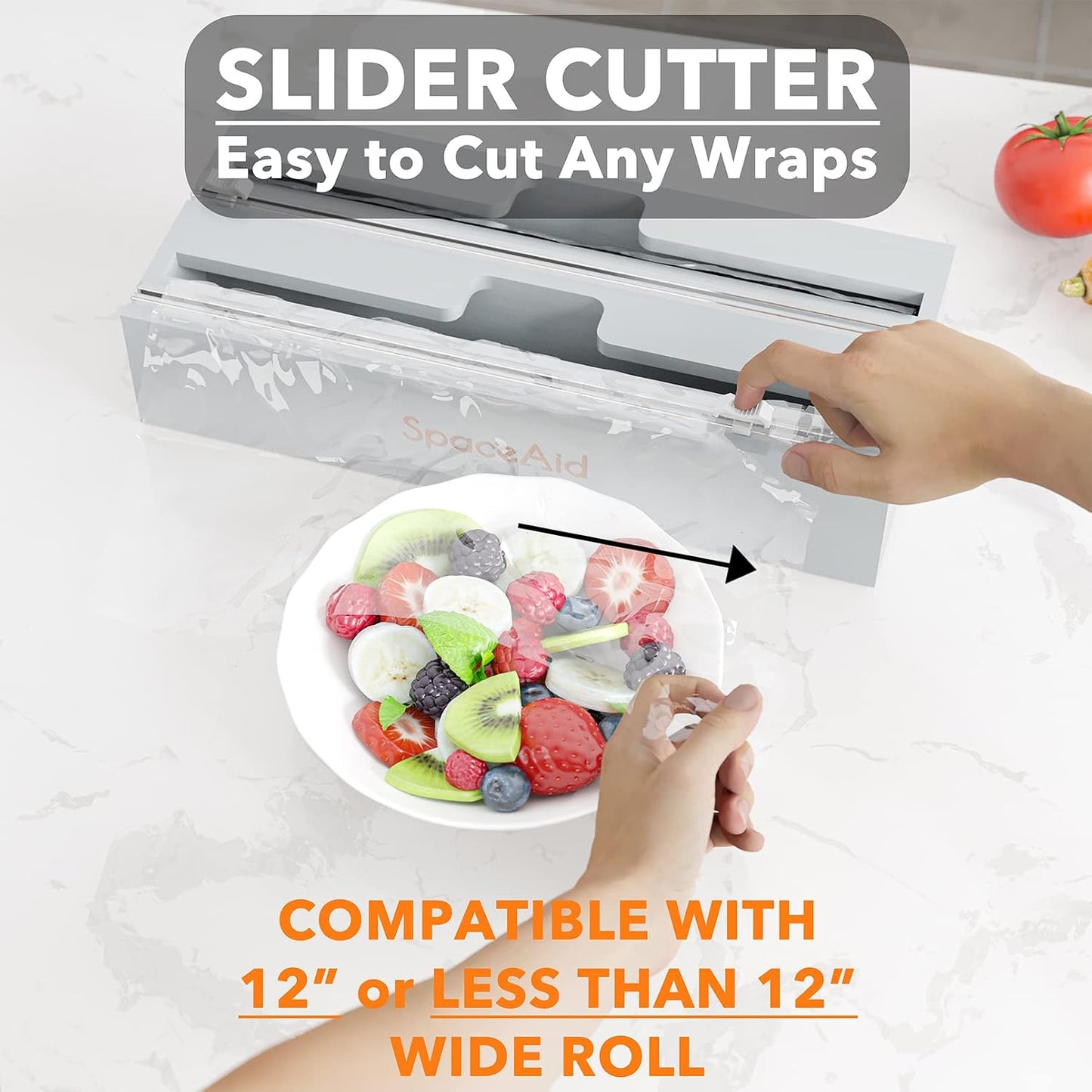 SpaceAid WrapNeat 2 in 1 Wrap Organizer with Cutter and Labels, Plastic Wrap, Aluminum Foil and Wax Bamboo Dispenser for Kitchen Storage Organization Holder for 12" Roll (Natural)