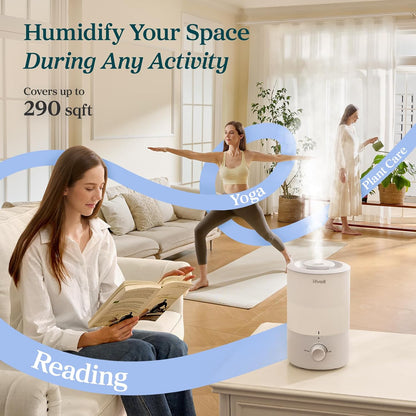 LEVOIT Humidifiers for Bedroom, Quiet, 3L Cool Mist, Essential Oil Diffuser | Top Fill/25Watt - Home/Large Room - 360° Nozzle - Rapid Ultrasonic Humidification for Baby Nursery/Plant