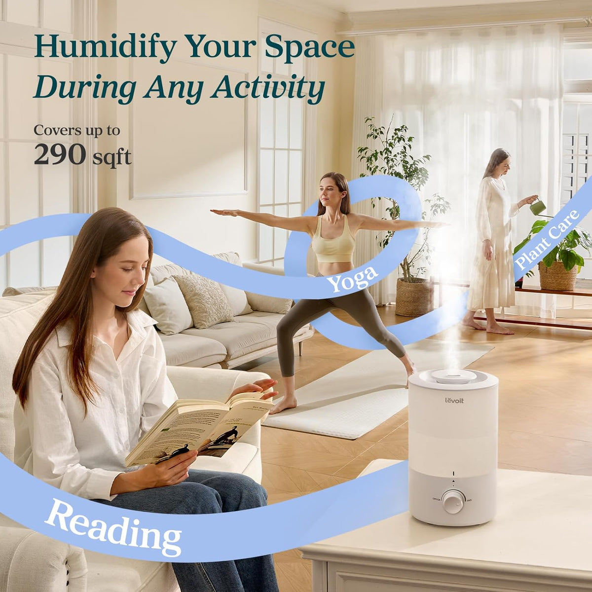 Levoit Top Fill Humidifiers for Bedroom, 2.5L Tank for Large Room, 25dB