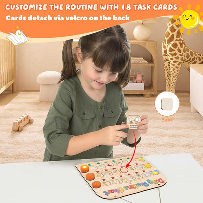 Morning Routine Chart for Toddlers, Visual Schedule Chart Planner | to Do List with 6 Tap Lights & 10 Activity Cards, Wooden Checklist Schedule Board for Kids, Autism, Preschoolers, ADHD Tools