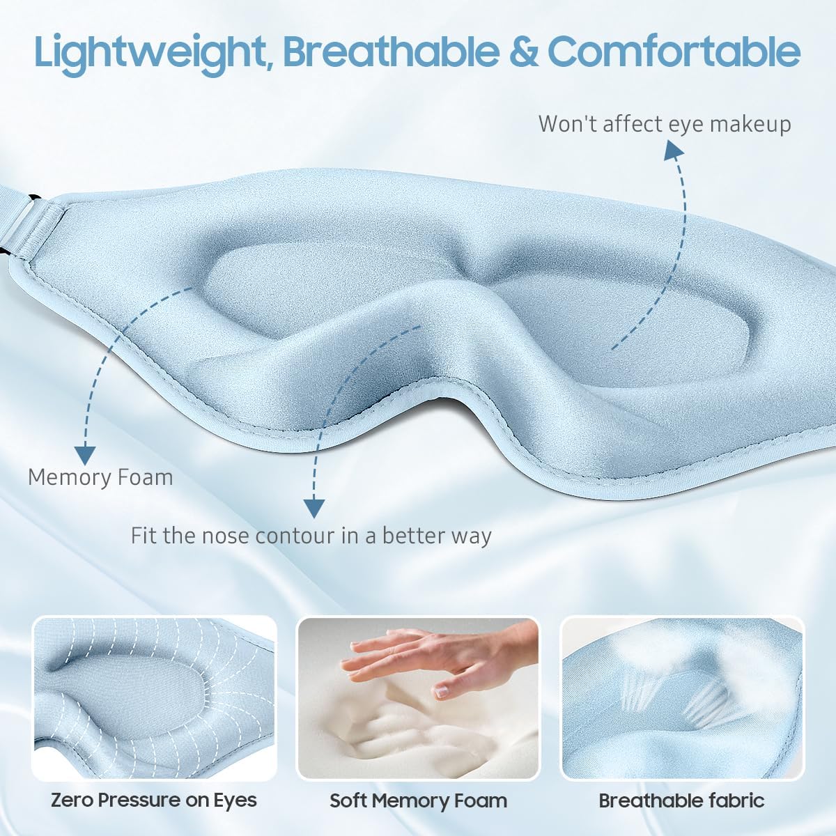 BeHoomi Sleep Mask, Premium Eye Mask for Sleeping, Total Blackout, Super Soft Comfort, Adjustable Fit, Upgraded 3D Ergonomic Designed Sleeping Mask for Home, Office, Travel, Meditation, Yoga, Pink