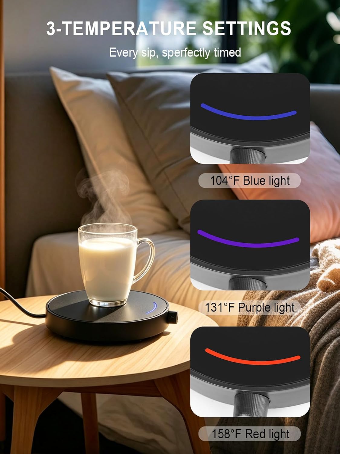 Coffee Mug Warmer, Smart Candle Warmer, Ideal Gifts for All Beverage | Fast Heating | 3 Temp Settings | 4H Auto Shut Off | LED Light | Ideal for All Cups | Ideal for Coffee Tea Water and Milk