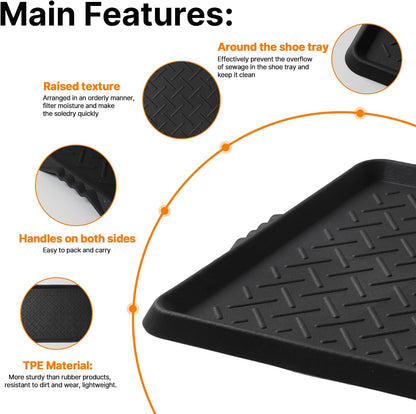 Boot Tray TPE Rubber Shoe Mat Tray for Entryway with Shoes Brush Large Boot mat Tray Multi-Purpose for Indoor or Outdoor Entryway Mat Shoe Cleaning Mat Entryway Shoe Storage 16.1x28.3Inches (Black)