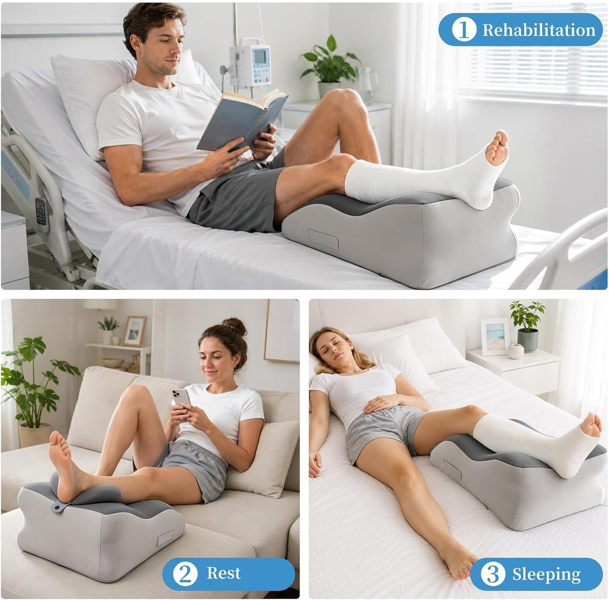 Compact Leg Elevation Pillow, Adjustable Height for After Surgery