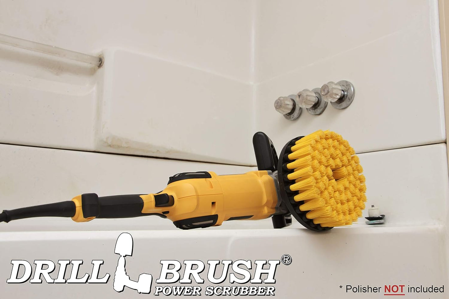 7in Boat Brush Variable Speed Polisher Attachment - Medium Yellow Bristles | Bathroom Accessories - Cleaning Supplies - Deck Scrub Brush - 5/8 x 11 Threaded Hub - Tile - Shower Cleaner - Flooring