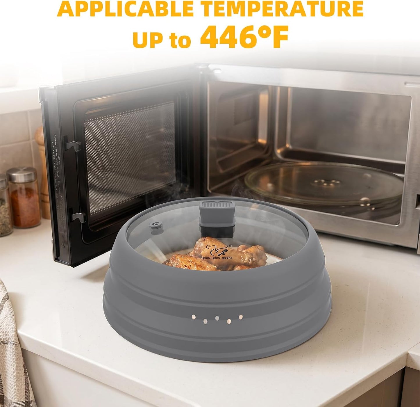 Microwave Splatter Cover Glass Guard Lid with Collapsible Silicone for Food Pot Plate Cover 9.8 inch Dark Blue
