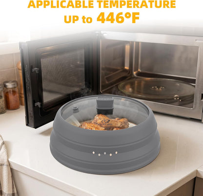 Microwave Splatter Cover Glass Guard Lid with Collapsible Silicone for Food Pot Plate Cover 9.8 inch Dark Blue
