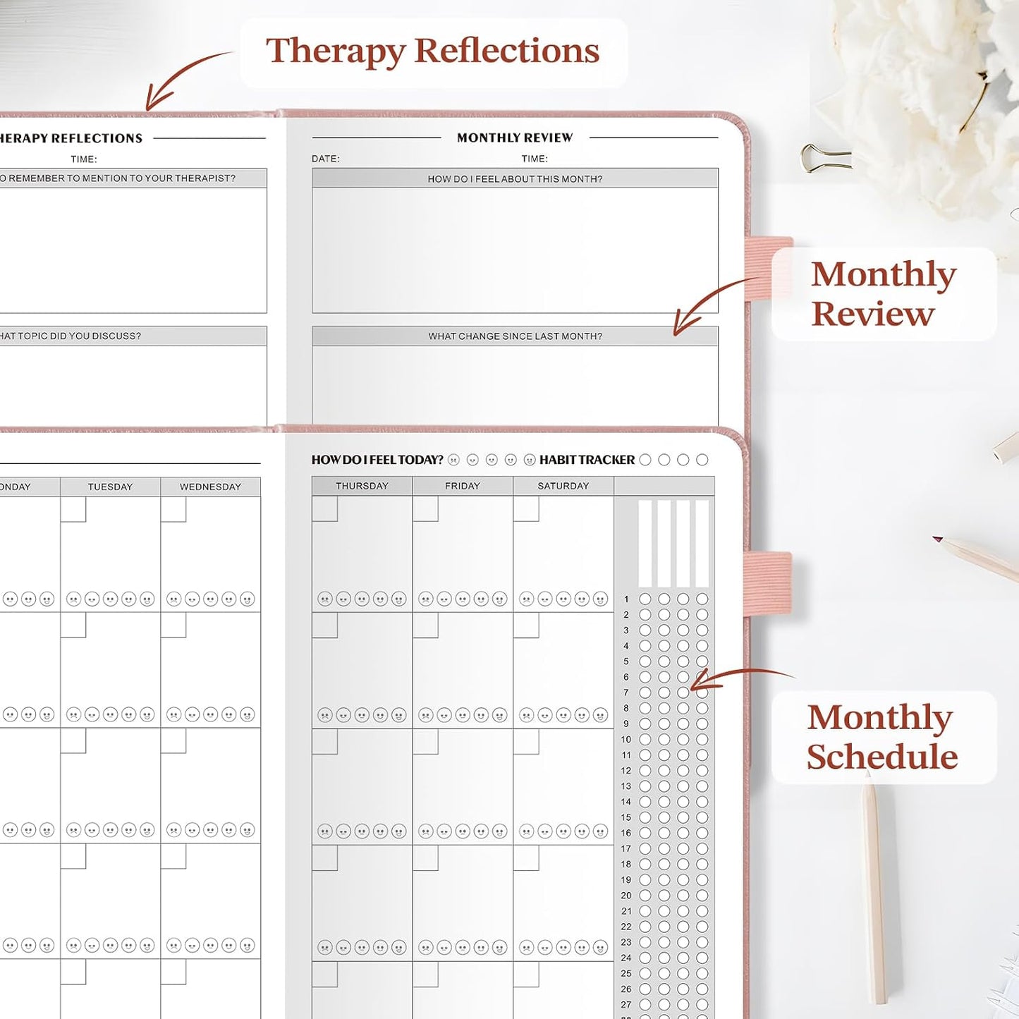 Mental Health Journal, Guided Journal for Mental Health, 90-Day Self-Care Planner for Anxiety Relief, Mood Tracker to Improve Mindfulness & Habit Building, with Monthly Summary.