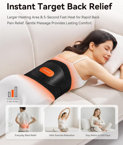 IKEEPFIT Portable Heating Pad for Back, Cordless Wearable Heat Belt with Massager for Lower Back Pain Relief, Battery Powered 8000 mAh Rechargeable, MAXwarm® 3.0, Gift for Women Men 90-310 lbs