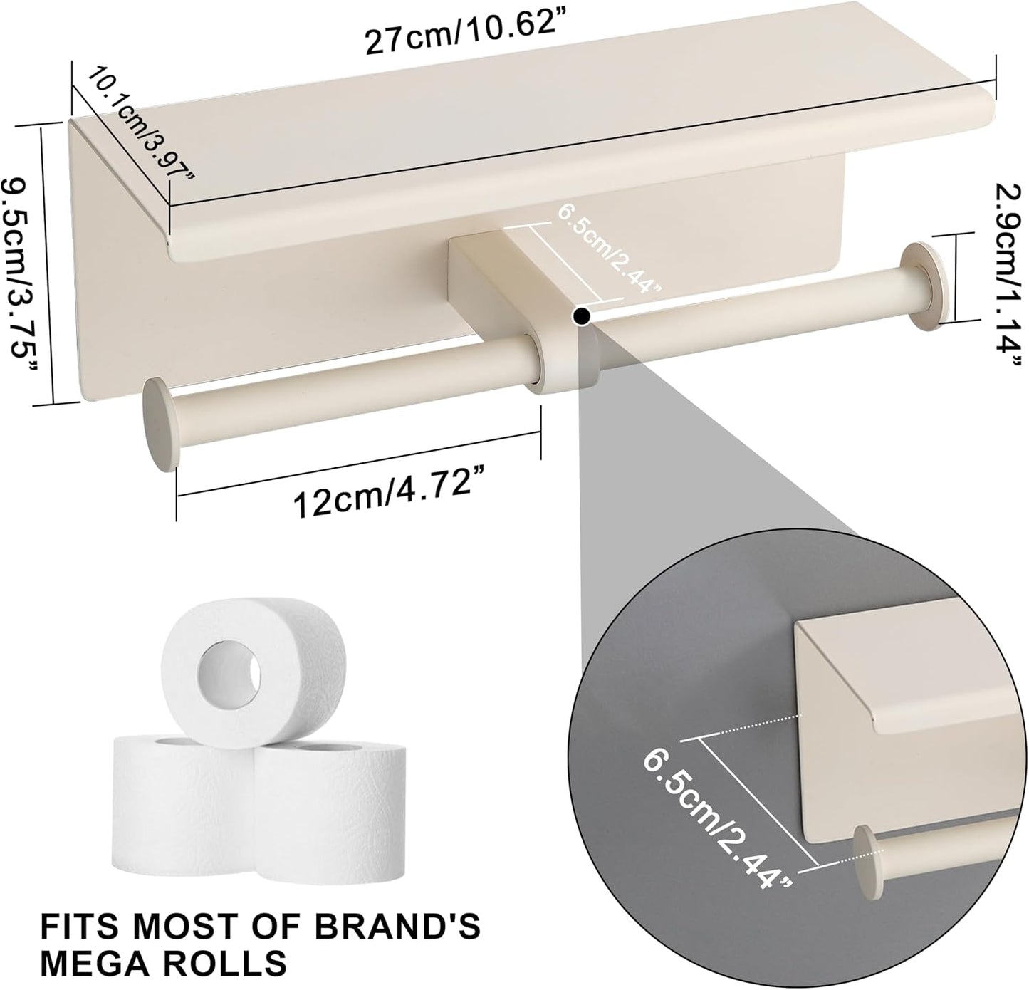 BGL Toilet Paper Holder with Shelf Matte Black, 304 Stainless Steel Wall Mount Toilet Tissue Roll Holder with Double Post for Bathroom, Commercial Toilet Paper Dispenser with Phone Shelf