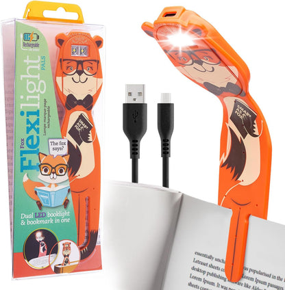 Gifts for Readers & Writers Rechargeable Book Light for Kids, Clip On Reading Light for Bed, 2in1 Flexilight Pals & Bookmark, 12 Hours of Light Once Charged, Includes USB Cable & 2 LED Lights, Dog