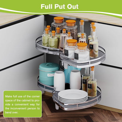 Blind Corner Cabinet Pull Out Organizer, Soft Close Swing Right Pull Out Cabinet Organizer 36inch, Corner Cabinet Lazy Susan for Corner Cabinet Blind Shelf, 2 Tiers Tray, Adjustable Height