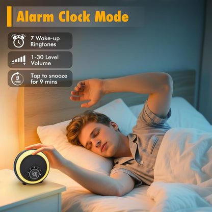 Nightlight Bluetooth Speaker Alarm Clock, Portable White Noise Machine