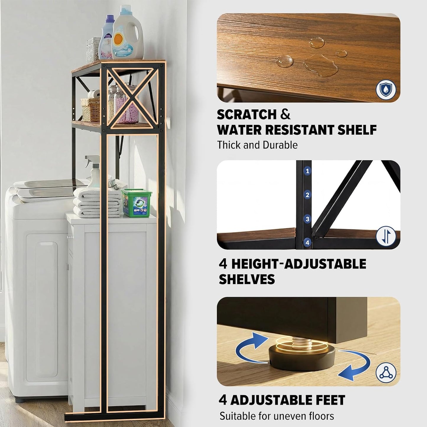 Furnaza 59.1" H 3-Tier Laundry Room Over Washer Dryer Shelf, Adjustable | Heavy Duty Steel, 110LB Capacity, 54.7"Wx9.4"D Interior, Easy Assembly, Great for Bathroom Laundry Mudroom Pantry Workshop