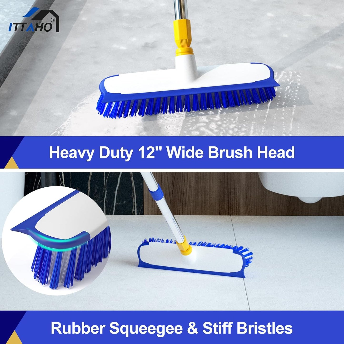 2 Pack Grout Brush with Long Handle, 56.5'' Swivel Grout Cleaning Brush,V-Shape Grout Scrub Brush, Extendable Handle Grout Cleaner Brush for Tile Floors，Bathroom,Baseboard,Shower,Corner
