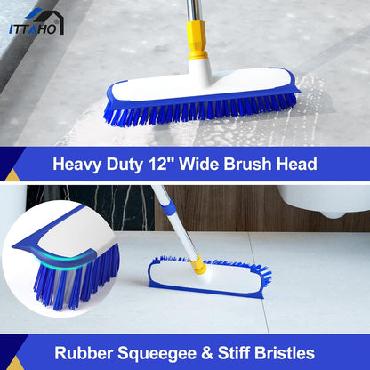 2 Pack Grout Brush with Long Handle, 56.5'' Swivel Grout Cleaning Brush,V-Shape Grout Scrub Brush, Extendable Handle Grout Cleaner Brush for Tile Floors，Bathroom,Baseboard,Shower,Corner