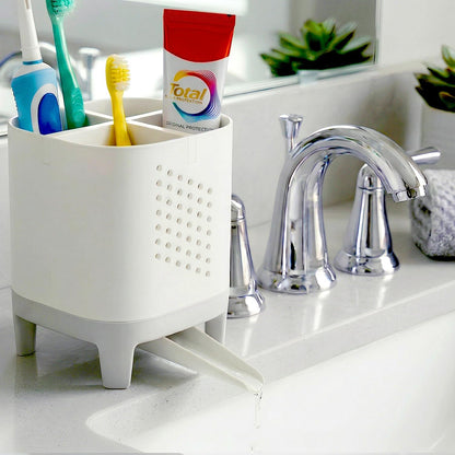 Toothbrush Holder for Bathroom Counter – Self Draining Toothbrush Organizer | Detachable Funnel for Electric & Manual Toothbrushes – Family Toothpaste Holder Set
