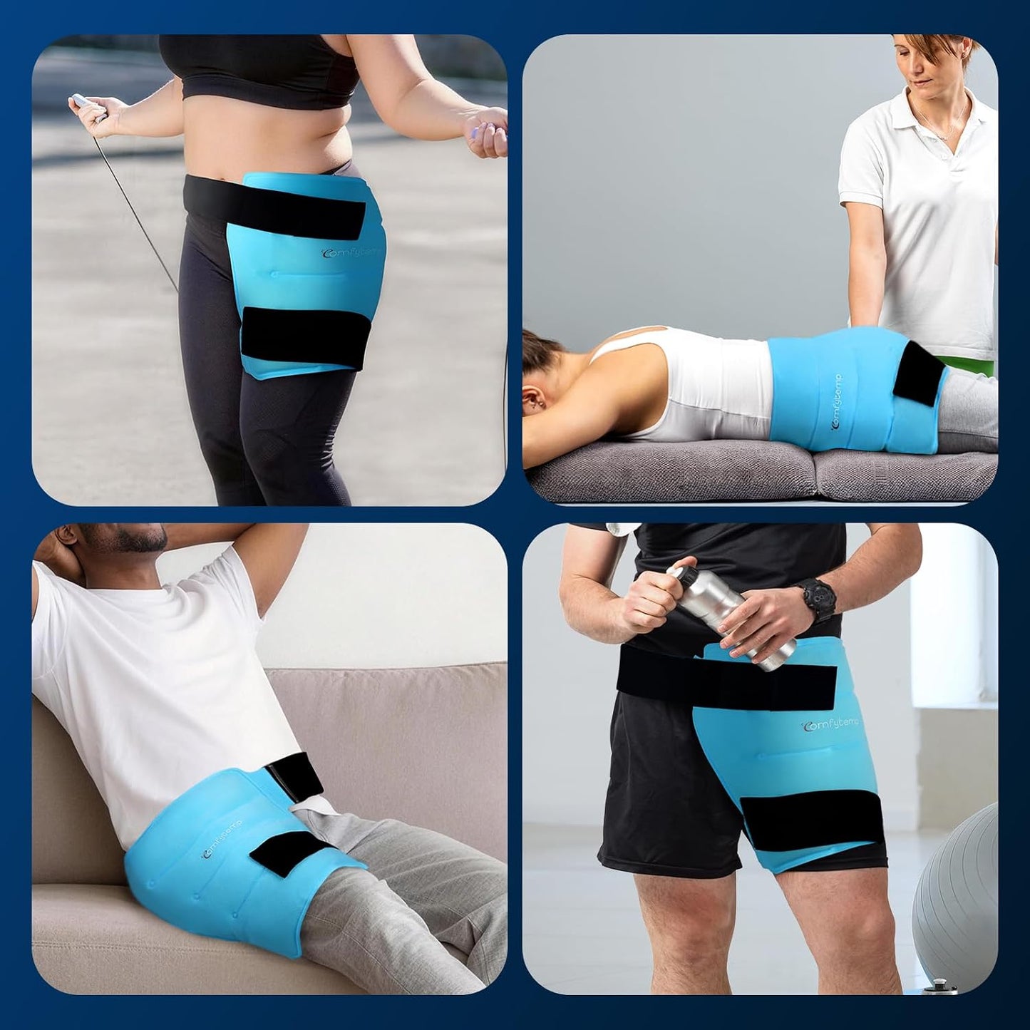 Comfytemp Hip Ice Pack Wrap for Sciatica Pain Relief, Hip Replacement Kit After Surgery, Reusable Gel Ice Pack for Injuries, Hot Cold Compress Recovery Items, Fathers Day Dad Gifts for Men, Blue (S/M)
