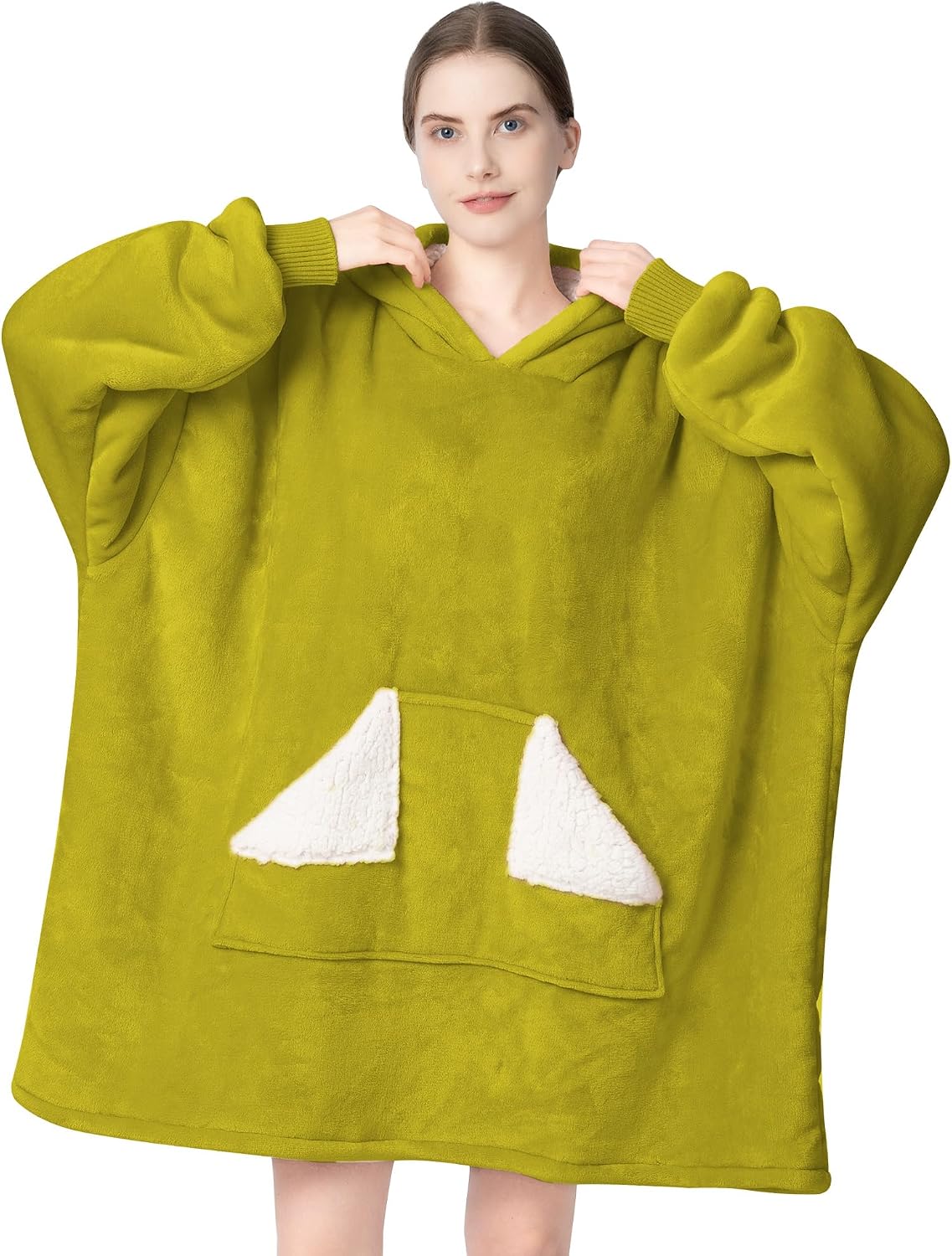 Wearable Blanket Hoodie, Oversized Sherpa Fleece Sweatshirt Blanket with Giant Hood Pocket and Sleeves for Adult, Warm & Cozy Grey Blanket Gifts for Women