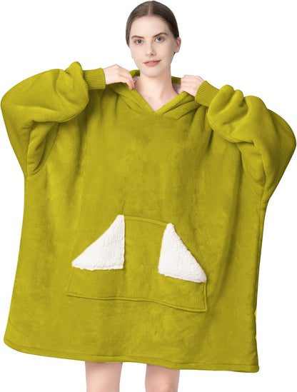 Wearable Blanket Hoodie, Oversized Sherpa Fleece Sweatshirt Blanket with Giant Hood Pocket and Sleeves for Adult, Warm & Cozy Grey Blanket Gifts for Women