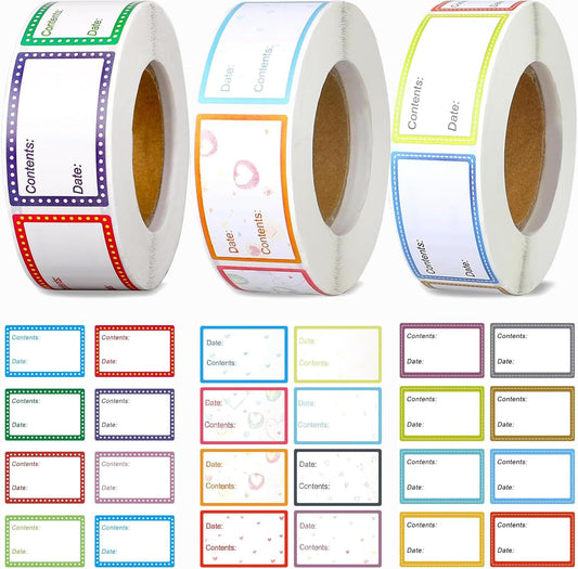 3 Rolls 1500Pcs Freezer Labels, BetterJonny 25 x 40mm Colored Removable Freezer Labels Self-Adhesive Food Storage Stickers with Strong Adhesion for Office School and Home(3 Styles)