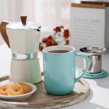 CEEFU 16oz Porcelain Tea Mug with Infuser, Lid and Coaster | Teaware with Filter, Loose Leaf Tea Cup Steeper Maker, Tea/Coffee/Milk/Women/Office/Home/Gift, Navy Blue