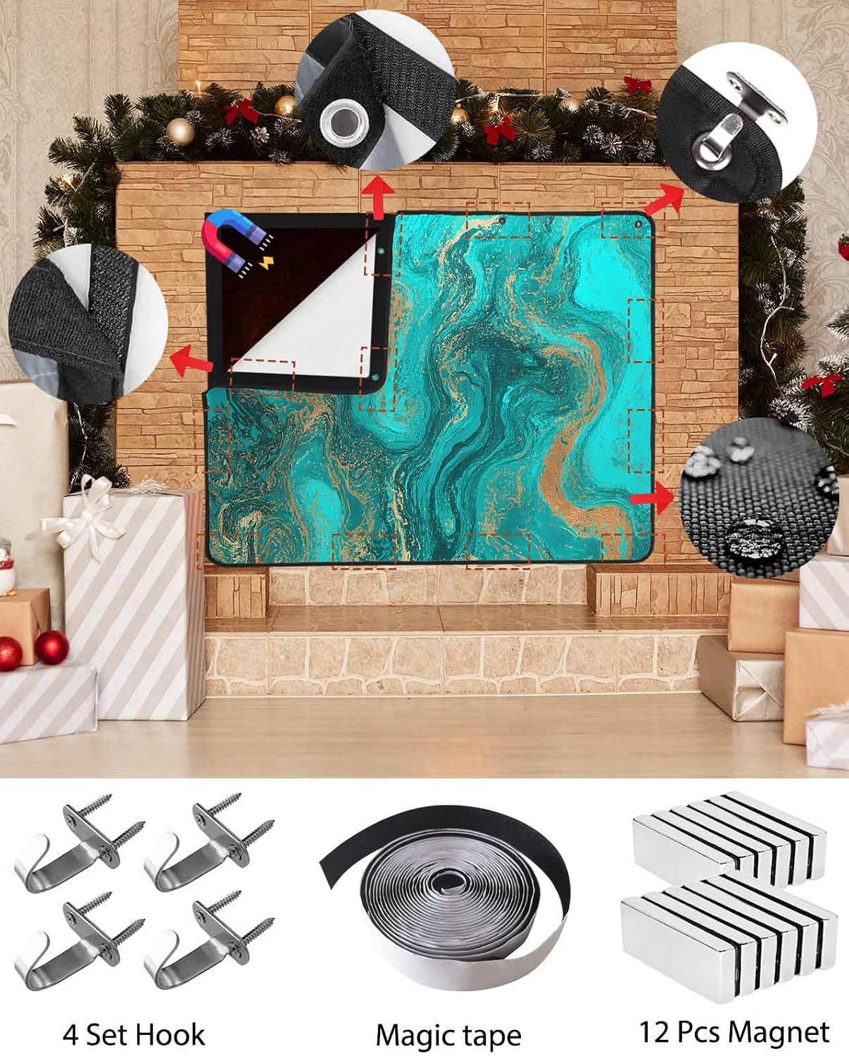 Magnetic Fireplace Cover Sage Green Marble Fireplace Screen Decorative Abstract Fluid Art Insulation Fireplaces Blocker Blanket Save Energy Fireplaces Draft Stopper Covers for Living Room 36x30 Inch