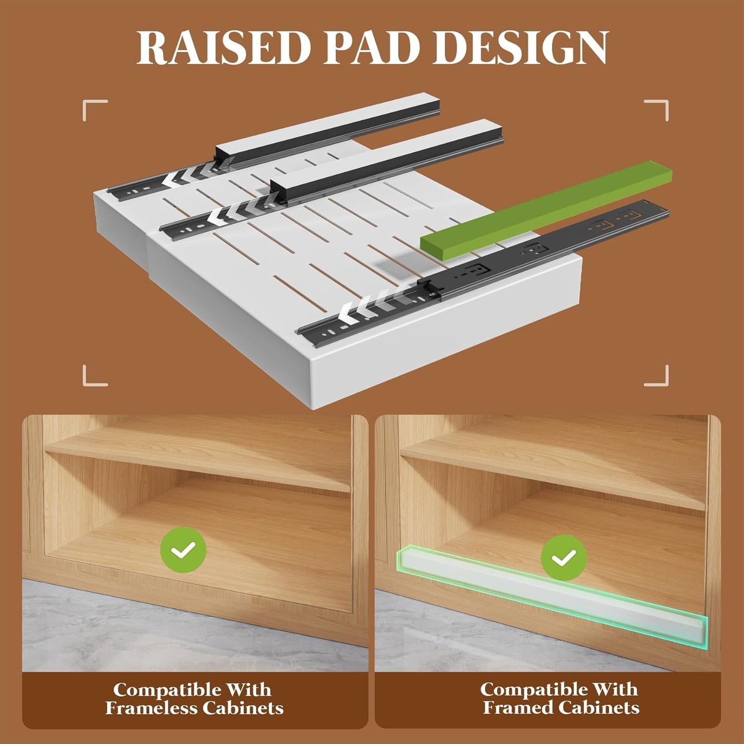 Seinloes 4 Pack Expandable Pull Out Cabinet Organizer 21"Deep With Raising Pad for Framed Cabinets,Upgrade 3 Slide Rails Slide Out Drawers,No Drill Roll Out Shelves,Adjustable Width 12.1"-20.4" White