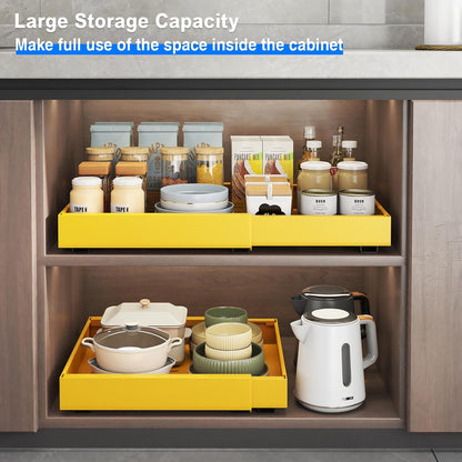 Mustorn 2 Pack Pull Out Cabinet Organizer, Slide Out Drawers for Cabinets, Peel and Stick, Heavy Duty Shelves for Kitchen, Cupboard, Pantry, Bathroom (16.5"D*11.8"W*3.94"H-Black)