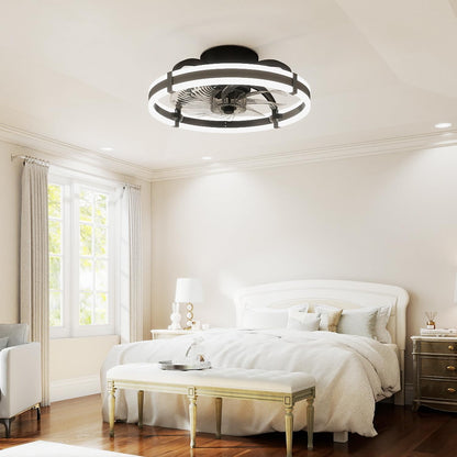 18.9" RGB Flush Mount Ceiling Fan with Light, 6 Speeds 3 Colors, Timer
