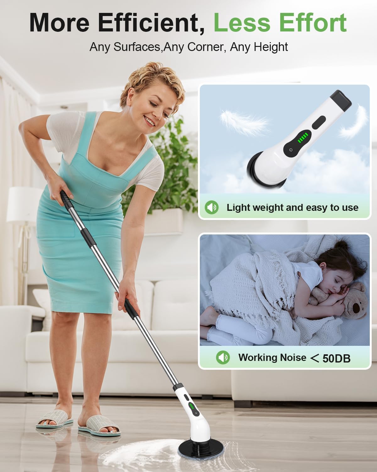 Cordless Electric Spin Scrubber, 8-in-1 Bathroom Cleaner | Bathroom scrubber, LED display, dual speeds, IPX7 waterproof, interchangeable heads for grout, tub, shower, wet-dry vacuum