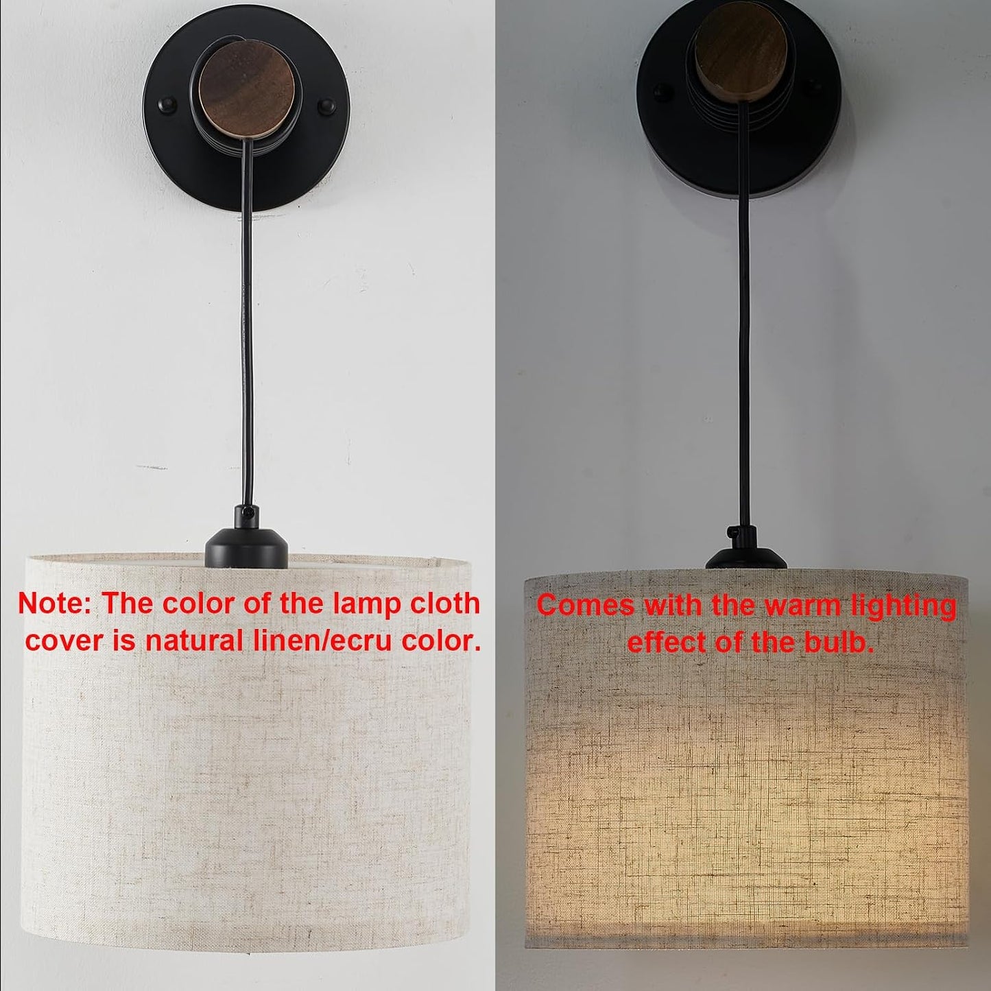 XSDeTu Battery Operated Wall Sconce with Remote, Rechargeable Battery Powered Wall Light, 3 Colors Dimmable Wall Mounted Lights, Adjustable Lamp for Bedroom Bedside, Wooden Arm, Fabric Shade, 2 Pcs