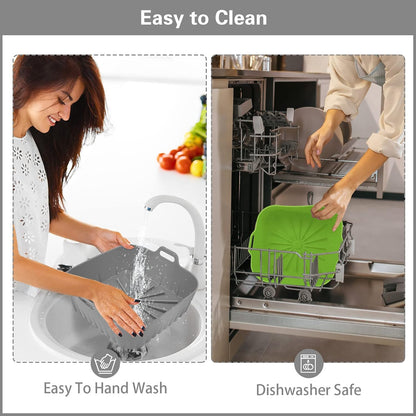 Silicone Air Fryer Liners 10QT, Reusable Airfryer Basket Liners Rectangular for Ninja DZ550/DZ401, 2Pcs 5QT Large Air Fryer Accessories,Replacement Basket Insert with Magnetic Cheat Sheet (2 Pcs Grey)
