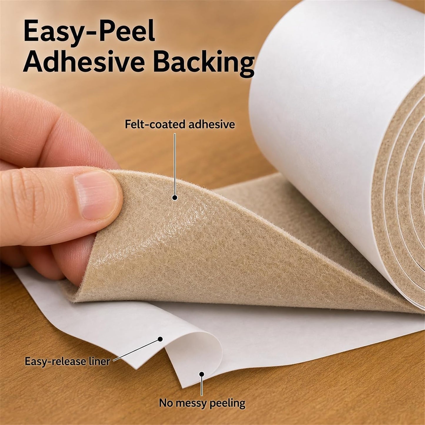 Felt Furniture Pads, Self Adhesive Felt Sheets Roll, Cuttable Felt Pads for Furniture Legs, Heavy Duty Furniture Pads for Hardwood Floors, Chair Wall Protector, Black, 40 x 5 x 0.12 Inch