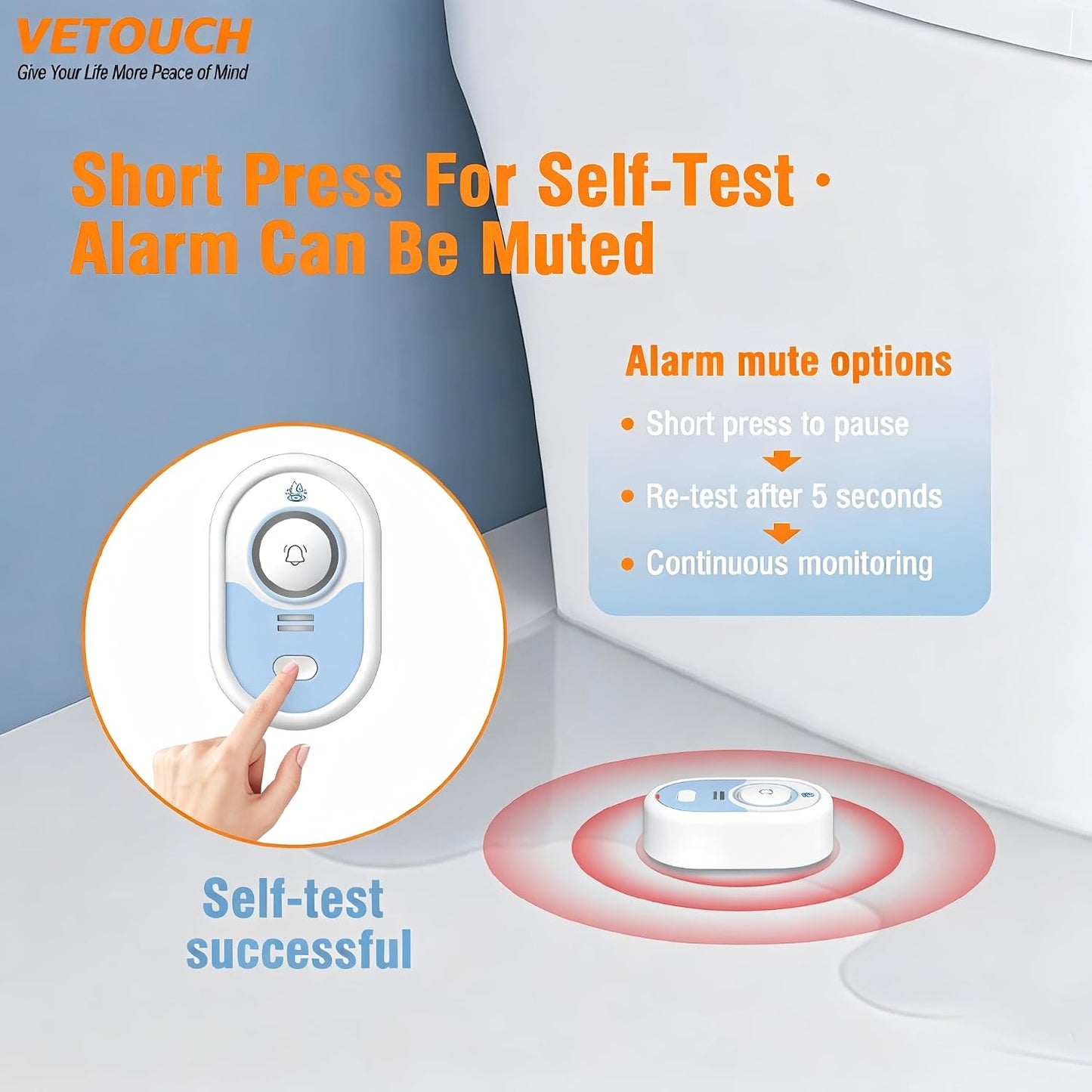 Water Leak Detector with Loud Alarm, 100dB Siren & LED Flash, Water Sensor Alarm for Home, Basement, Sump Pump, Kitchen, Bathroom, RV, Water Heater, Indoor Outdoor 5-Pack