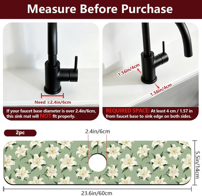 2 Pcs Kitchen Sink Splash Guard Faucet Mat Wood Grain Pattern Faucet Mat for Sinks Natural Wood Color Absorbing Drying Mats for Kitchen Bathroom, 23.6x5.5inch