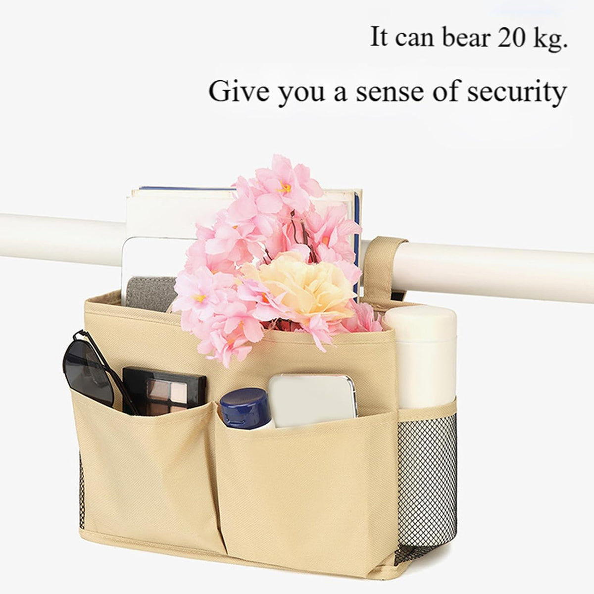 Bedside Caddy, Hanging Bed Organizer Storage Bag Pocket for Bunk and Hospital Beds, Bedside Caddy for Dorm Bed Headboards Bunk Hospital Beds Book Phone Magazine Holder (yellow)