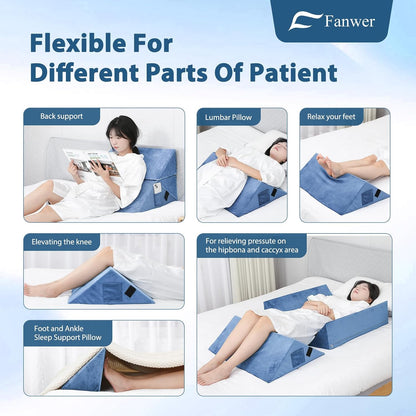 Fanwer Positioning Wedge Pillow for Side Sleeping (3 in 1), 40 Degree Triangle Bed Wedges & Body Positioners for Back Pain, Preventing Bedsores, After Surgery, Knees Elevated, Pregnancy