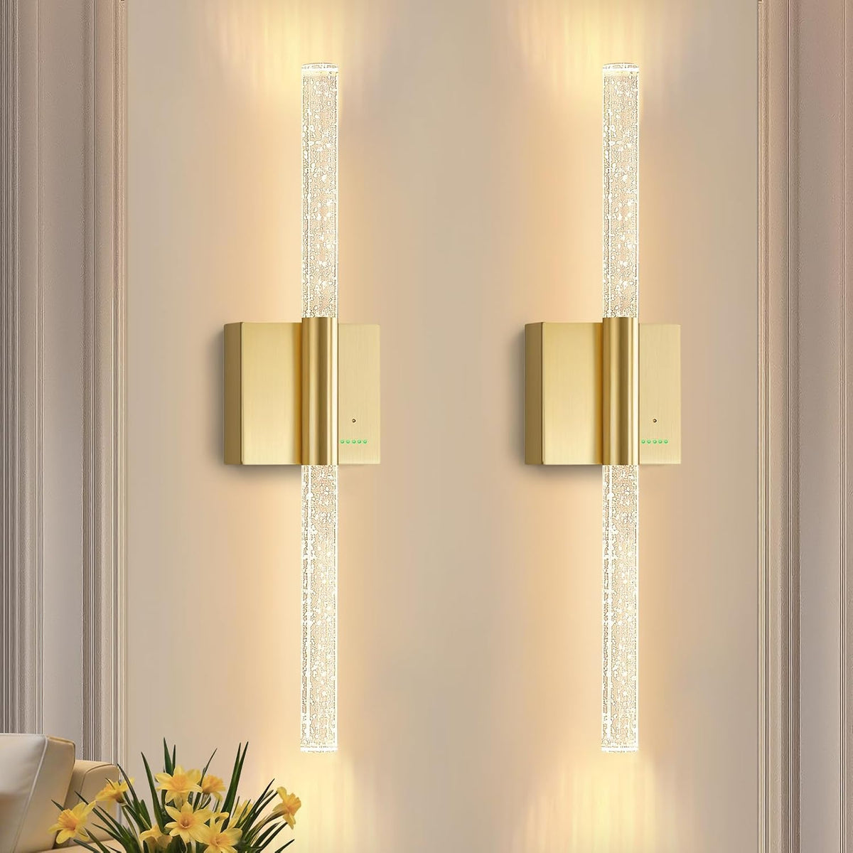 Battery Operated Sconces Set of 2, 28in Rechargeable Wireless Wall Lights
