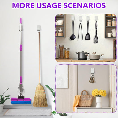 Broom and Mop Holder Wall Mount, Heavy Duty Screw Drilling Gripper Rack Supports up to 10 lb for Kitchen, Laundry Room, Garage, and Garden Storag (4, White)