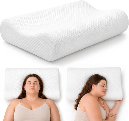 AM AEROMAX Contour Memory Foam Cervical Pillow for Neck Pain Relief, White