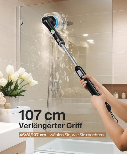 Electric Cleaning Brush, New Full-Body IPX7 Waterproof & 42inch Long Handle | Bathroom Cleaner Brush, Shower Scrubber, 3 Handle Lengths & 7 Heads Replacement, Cleaning Supplies for Tub Shower Tile Floor