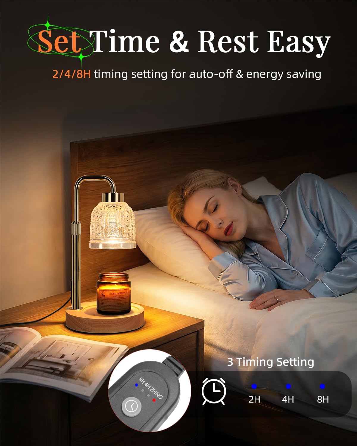 AIFEI Candle Warmer Lamp with Timer, Birthday Gifts for Women Mom, Black | FlameSafety Candle Lamp - Dimmable Adjustable Height with 2 Bulbs, House Warming Gifts New Home, Fits Most Jar Candle