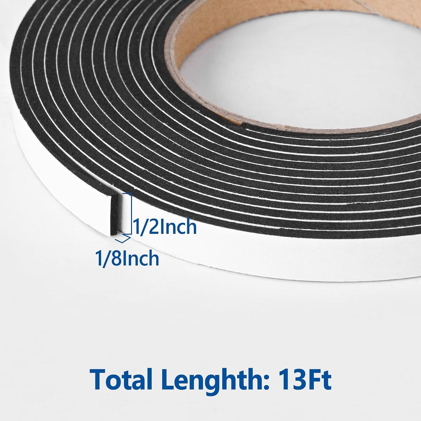 Kikerike Self Adhesive Foam Tape Weatherstrip 1/2In x 1/4In x 42Ft High Density Foam Insulation Strips Seal Weather Stripping with Strong Adhesive for Door and Window Sound Isolation Soundproofing