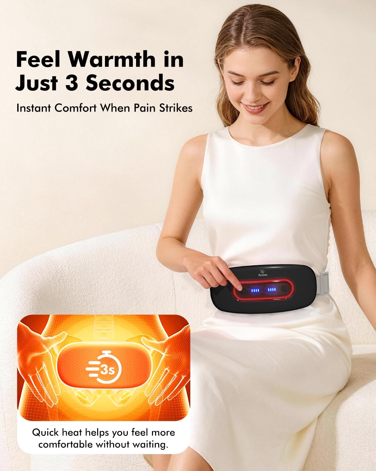 Portable Cordless Menstrual Heating Pad with 4 Heat Levels and 4 Massage Modes,Electric, Fast Large Heating Belly Wrap Belt (Black)