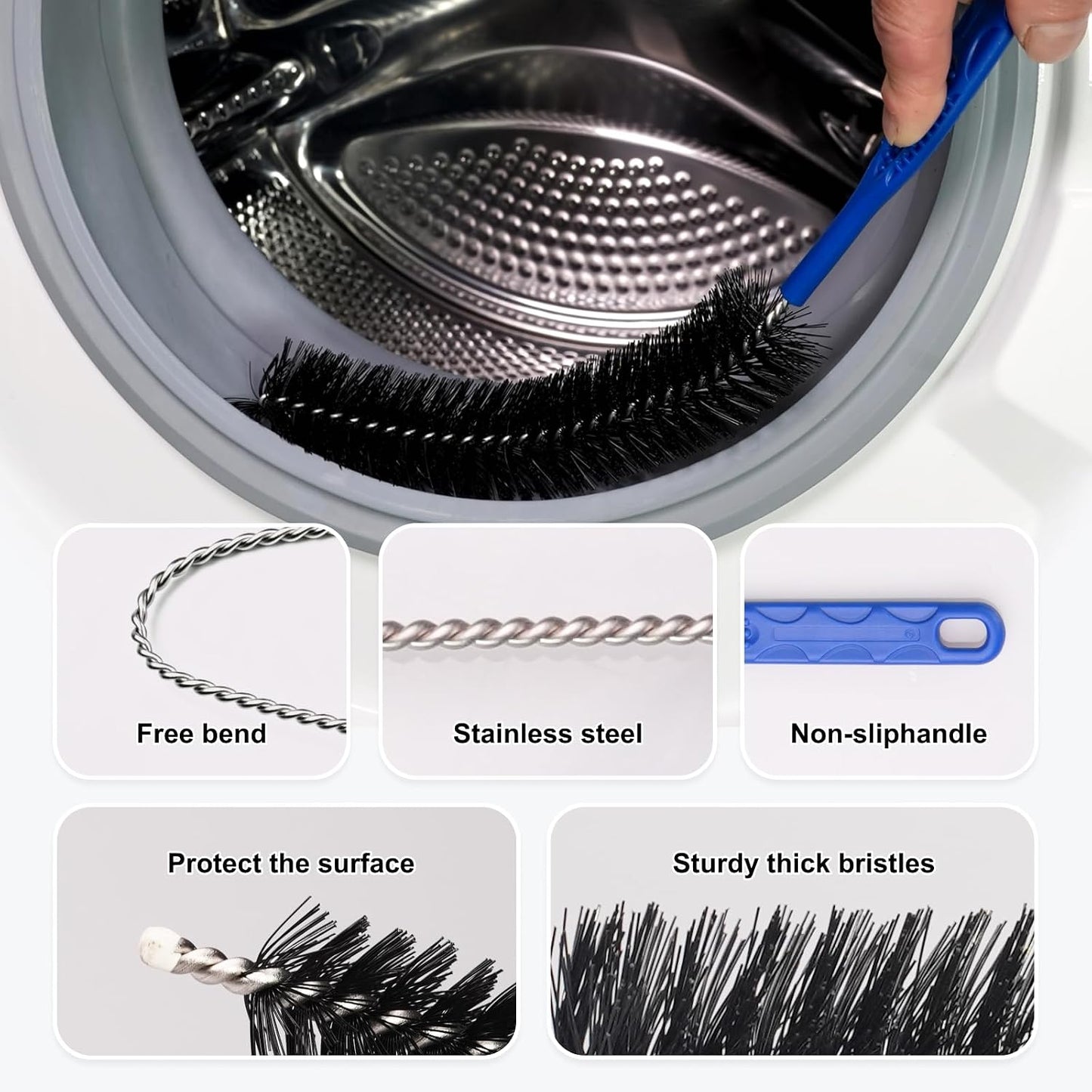 Drain Brush, Refrigerator Coil Cleaning Brush, Dryer Vent Cleaner Brush | Long Flexible Tool for Sink Drain Pipe Condenser Coil, Dryer Lint Brush, Fire Prevention Lint Remover Appliance Cleaner