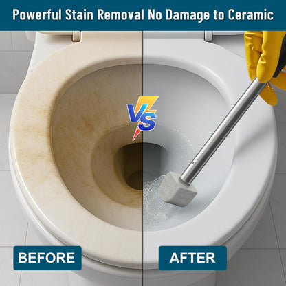 Pumice Toilet Cleaner 17in, Hard Water Stain Remover for Pool & Tub, (1+8) | Natural pumice set. Removes rust, lime & hard water rings from tubs, pools & tiles. Long handle. Easy refill.